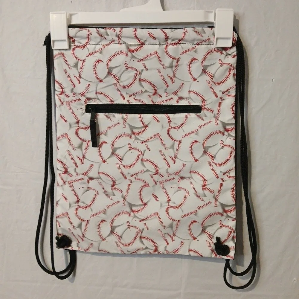 Baseball Themed Lined Drawstring Bag 12